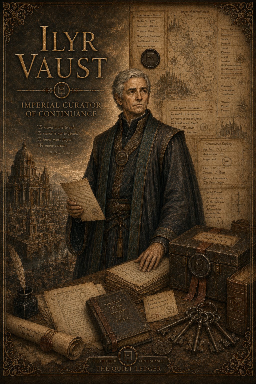 Ilyr Vaust — Imperial Curator of Continuance and central antagonist of Songs of the Firstborn