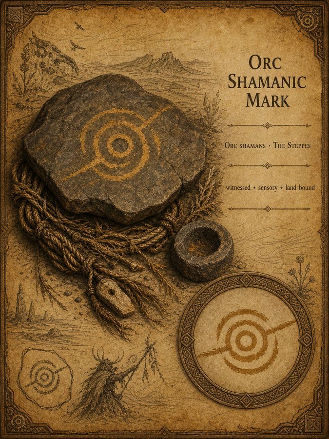Orc shamanic mark from Songs of the Firstborn — a witness mark from the Thurak steppes that records what the land felt