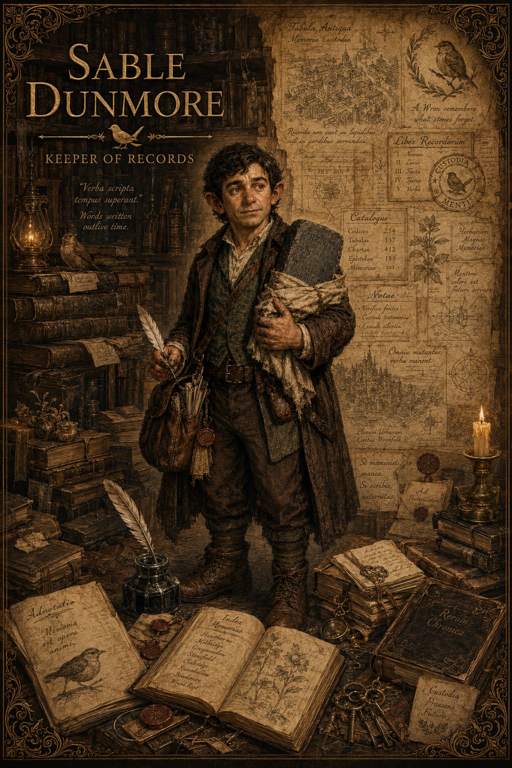 Sable Dunmore — Wrenfolk record-keeper and protagonist of Songs of the Firstborn